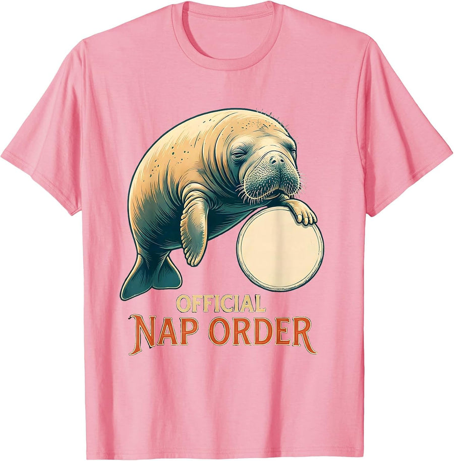 Men's Official Nap Order Funny Manatee Sea Cow Wildlife Humor T-Shirt - Pink