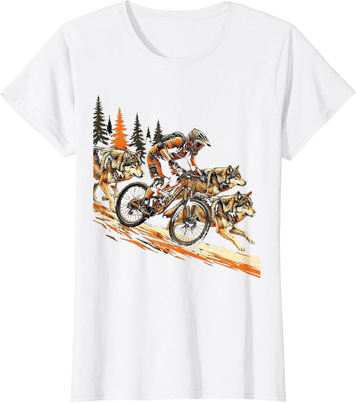 Wolf Pack Mountain Bike Trail Rider Graphic T-Shirt - White