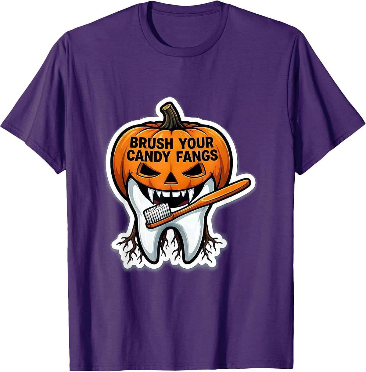 Men's Brush Your Candy Fangs Funny Dentist Halloween Dental Pun T-Shirt - Purple