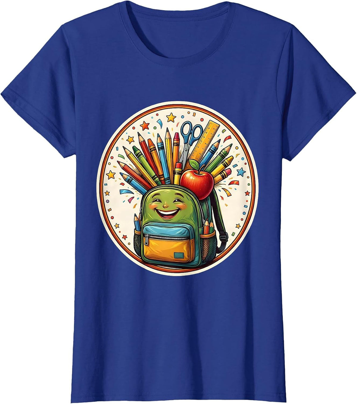 Women's First Grade Teacher Backpack School Supplies Graphic T-Shirt - Royal Blue