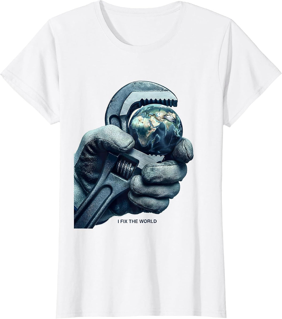I Fix The World Blue Collar Worker Design T-Shirt - White