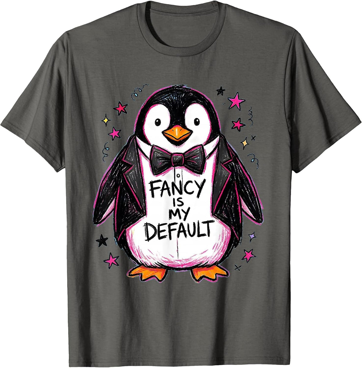 Fancy Is My Default Tuxedo Style Design T-Shirt - Asphalt Grey