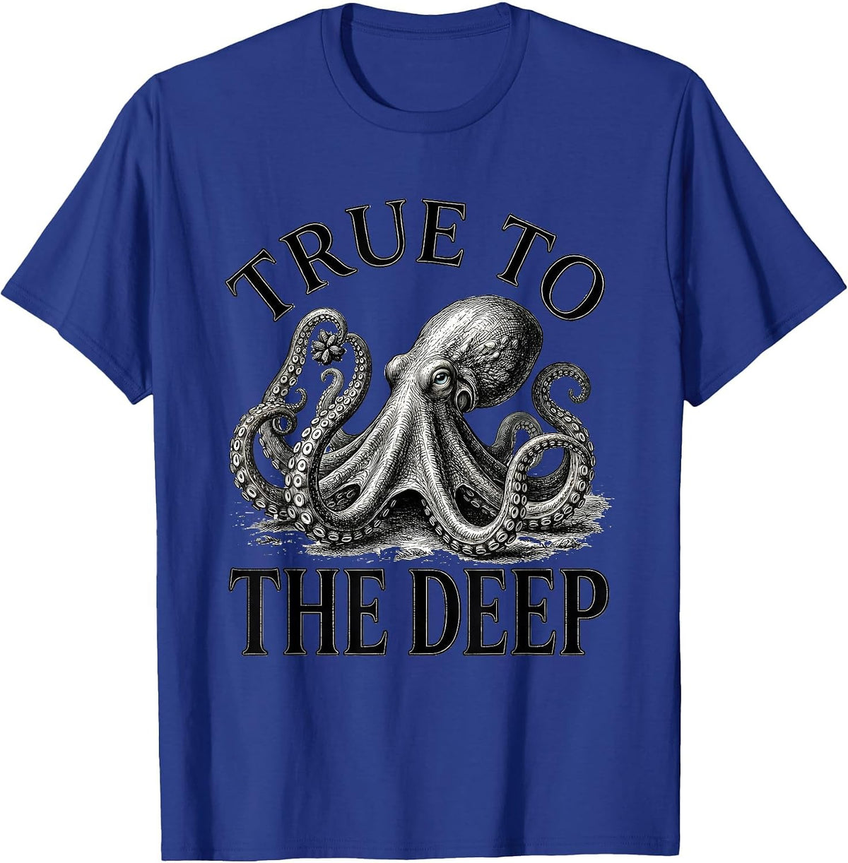 Men's True to the Deep Monochromatic Octopus Ocean Animal Lover T-Shirt - Royal Blue