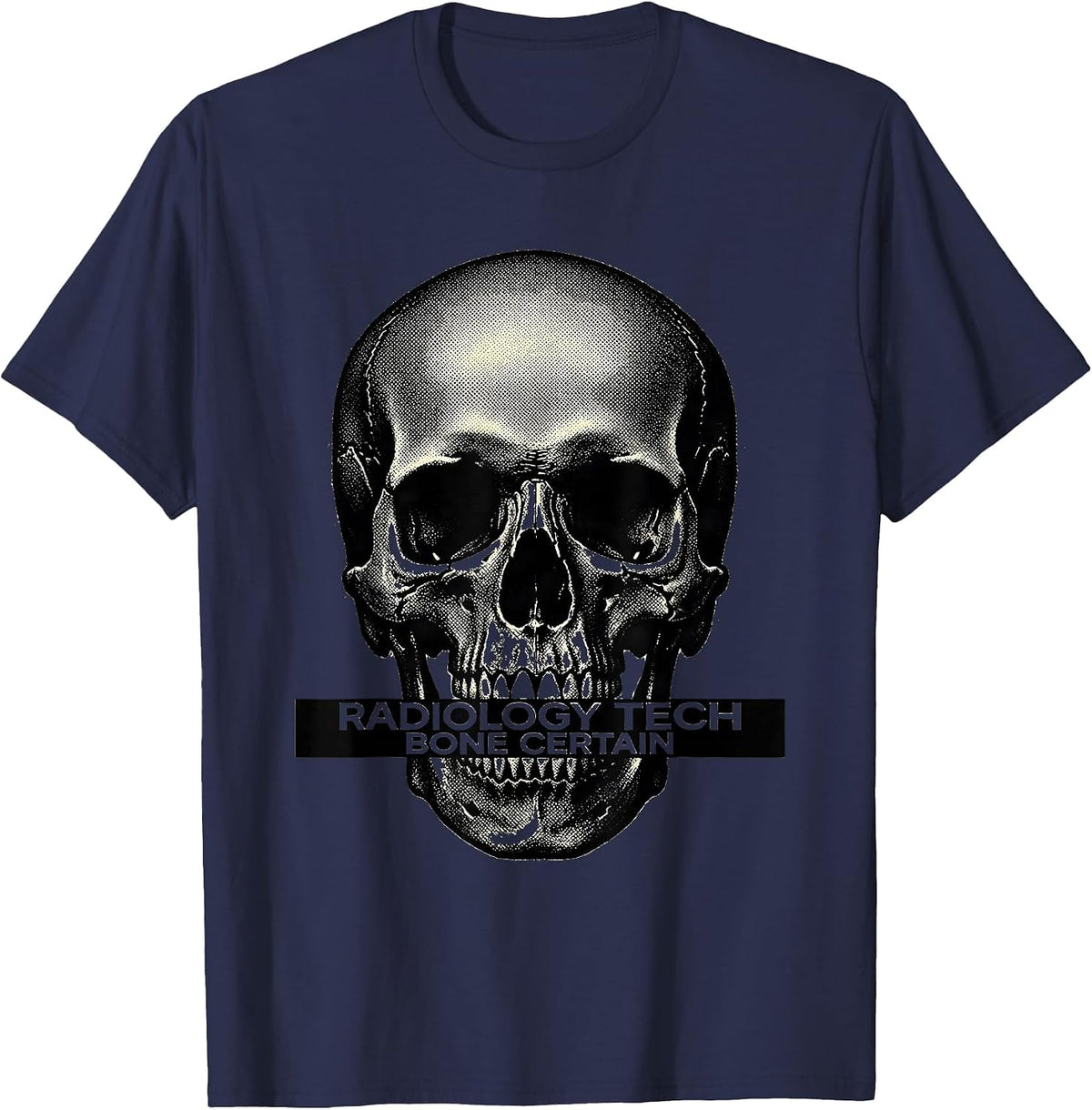Radiology Tech Bone Certain Blackwork Dotwork Skeleton Humor T-Shirt - Navy Blue