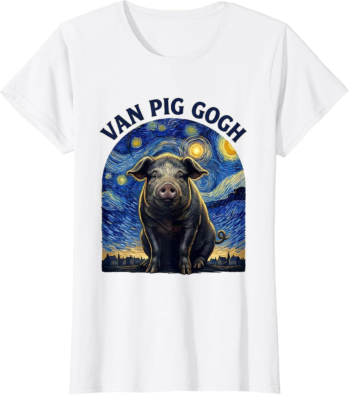 Van Pig Gogh Whimsical Art Meme Animal Lover Gift T-Shirt - White