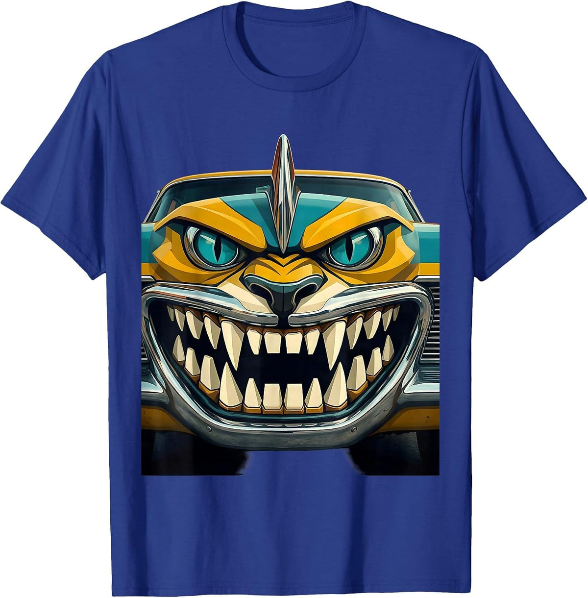 Snarling Animal Face Car Hood Grille Design T-Shirt - Royal Blue