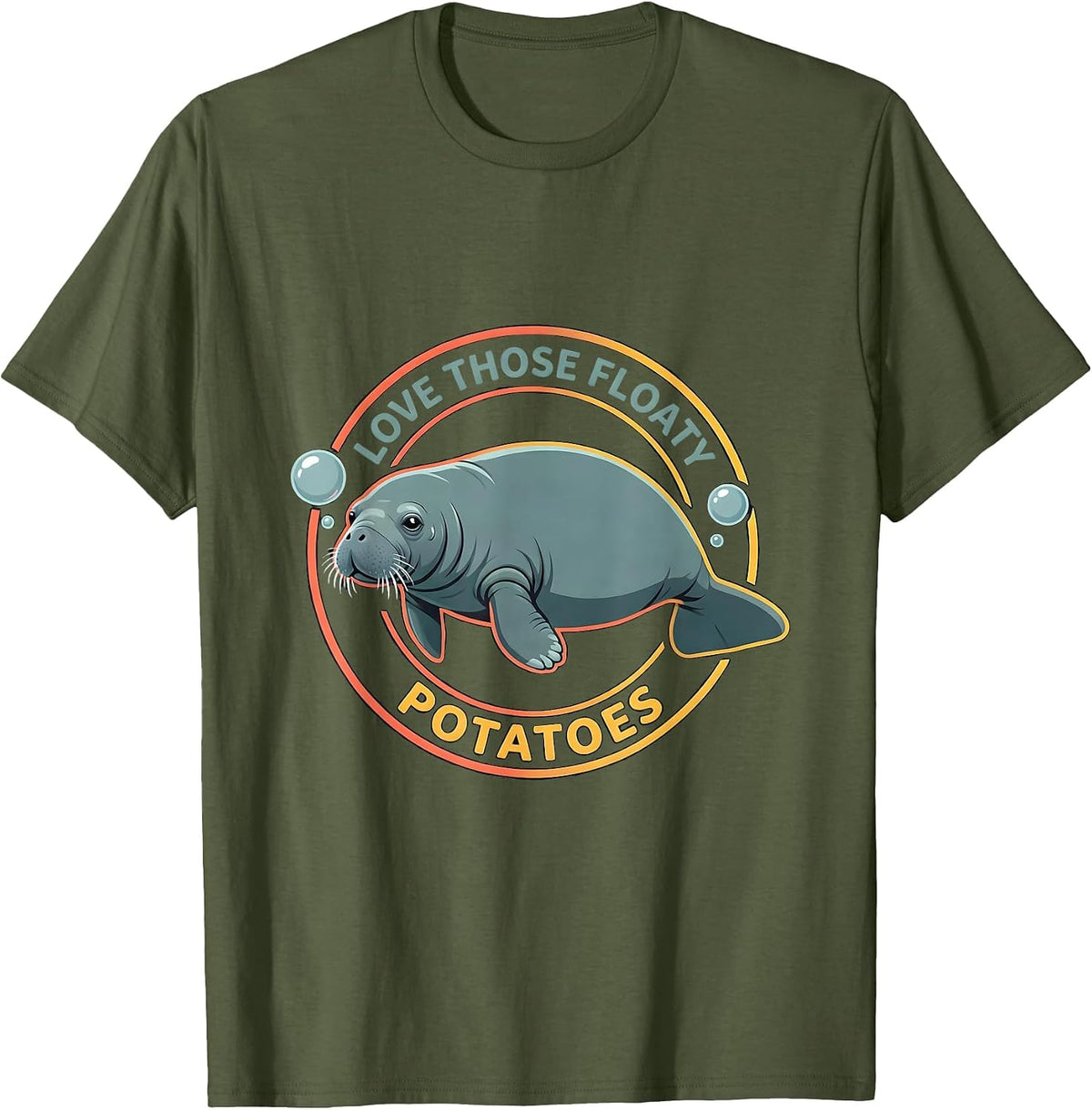 Men's Love Those Floaty Potatoes Funny Manatee Sea Cow Gift T-Shirt - Olive Green