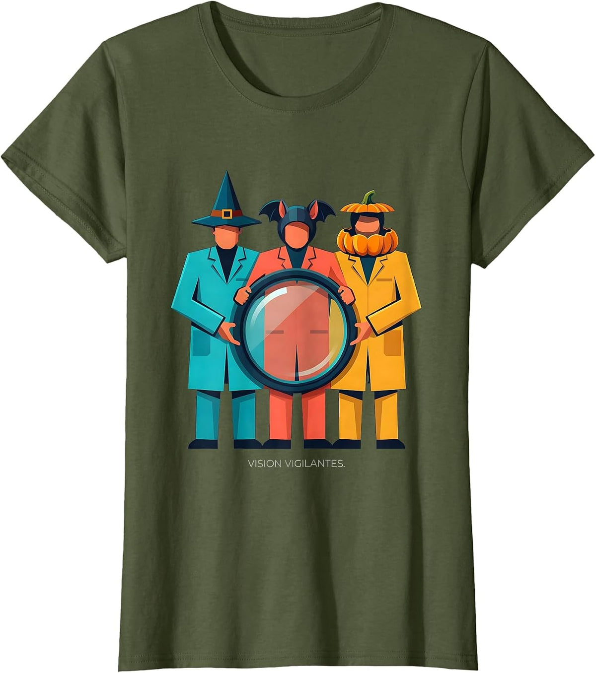 Women's Vision Vigilantes Flat Vector Halloween Optometrist Eye T-Shirt - Olive Green