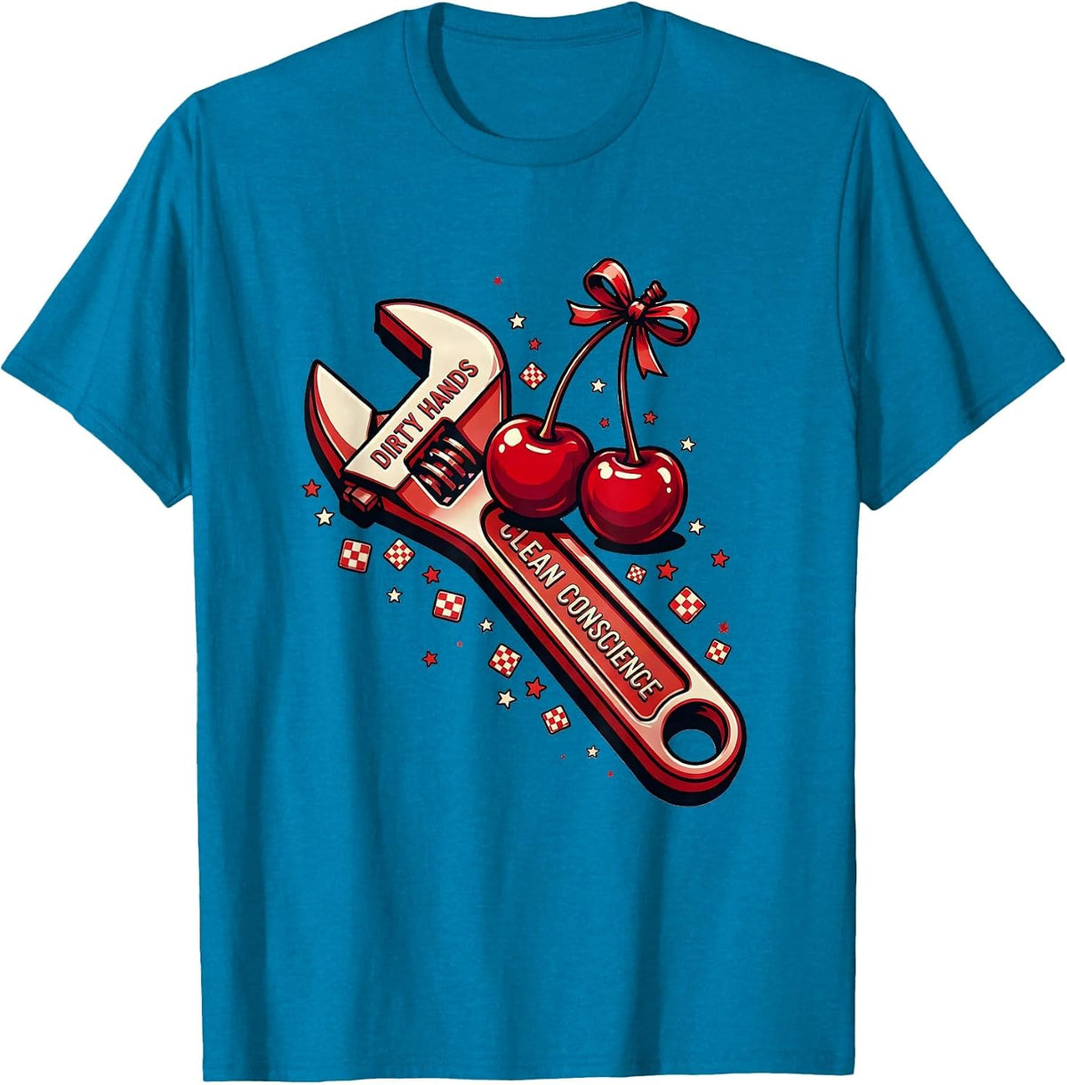 Dirty Hands Clean Conscience Mechanic Design T-Shirt - Sapphire Blue
