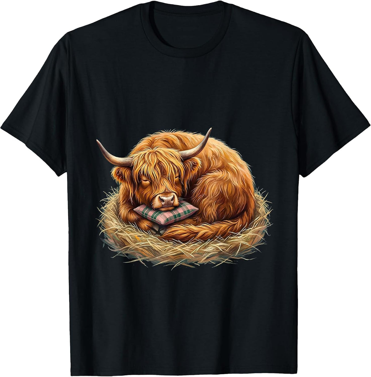 Men's Coiled Highland Cow Cute Animal Lover Whimsical Humor T-Shirt - Black