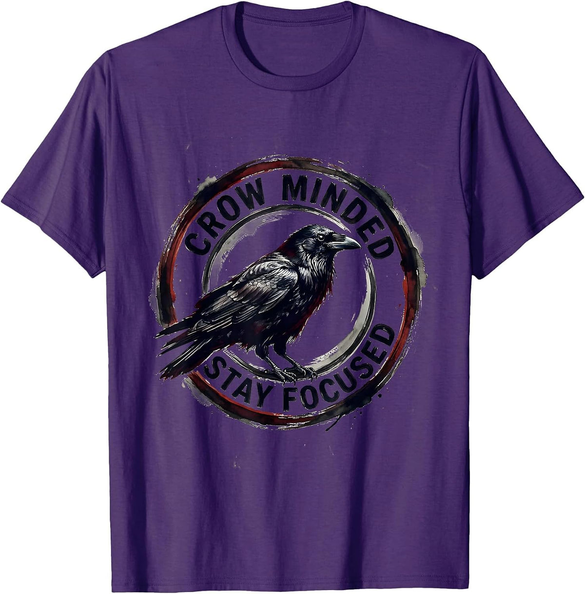 Crow Minded Stay Focused Crow Graphic Design T-Shirt - Purple