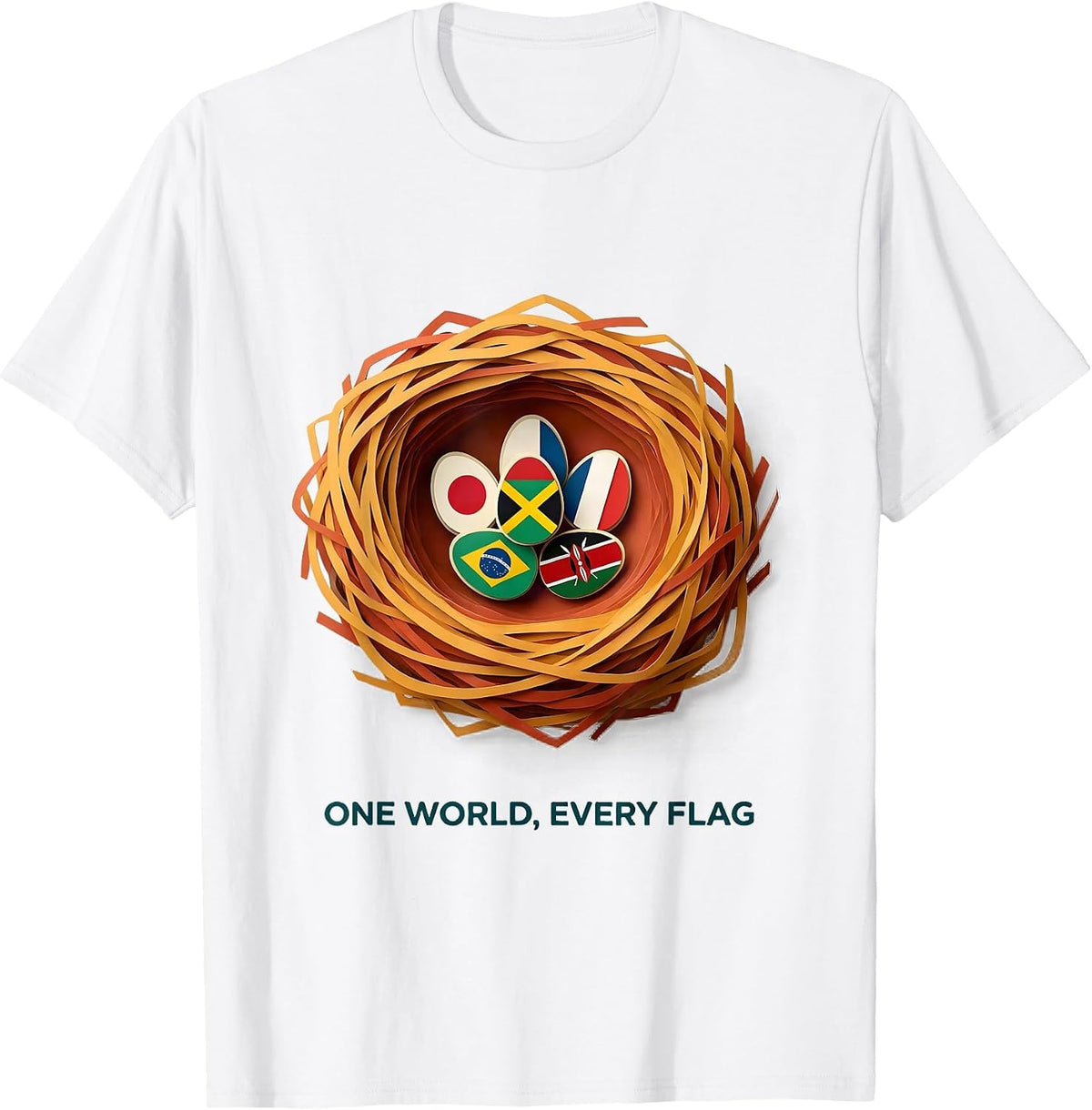 Men's One World Every Flag Paper Cutout Geography Lover Gift T-Shirt - White