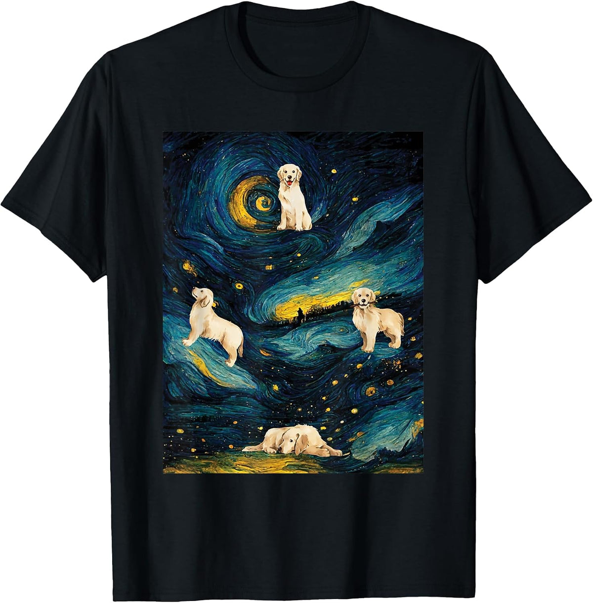 Starry Night Golden Retriever Dog - Canine Lover Pet Owner T-Shirt - Black