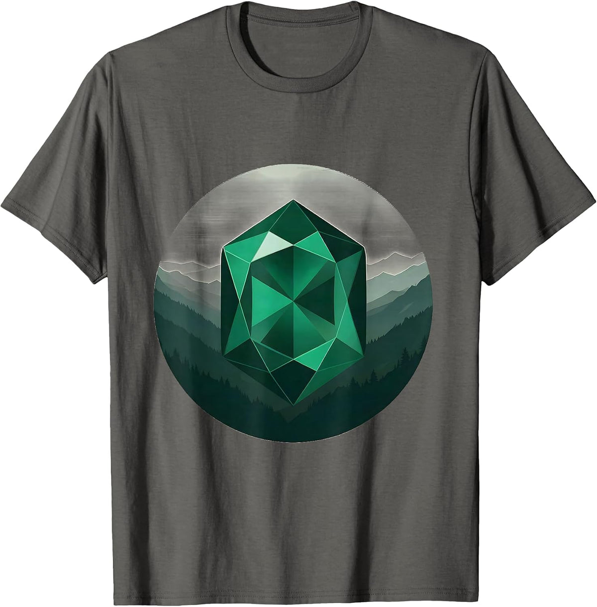Men's Colombian Emerald Geometric Gemstone Art T-Shirt - Asphalt Grey