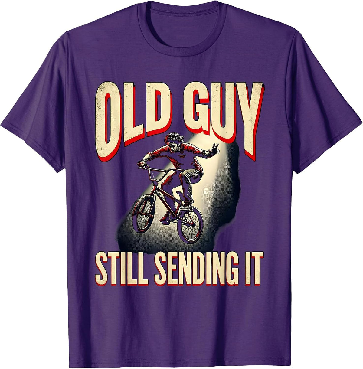 Old Guy Still Sending It Pulp Cover BMX Kids Stunt Riding T-Shirt - Purple