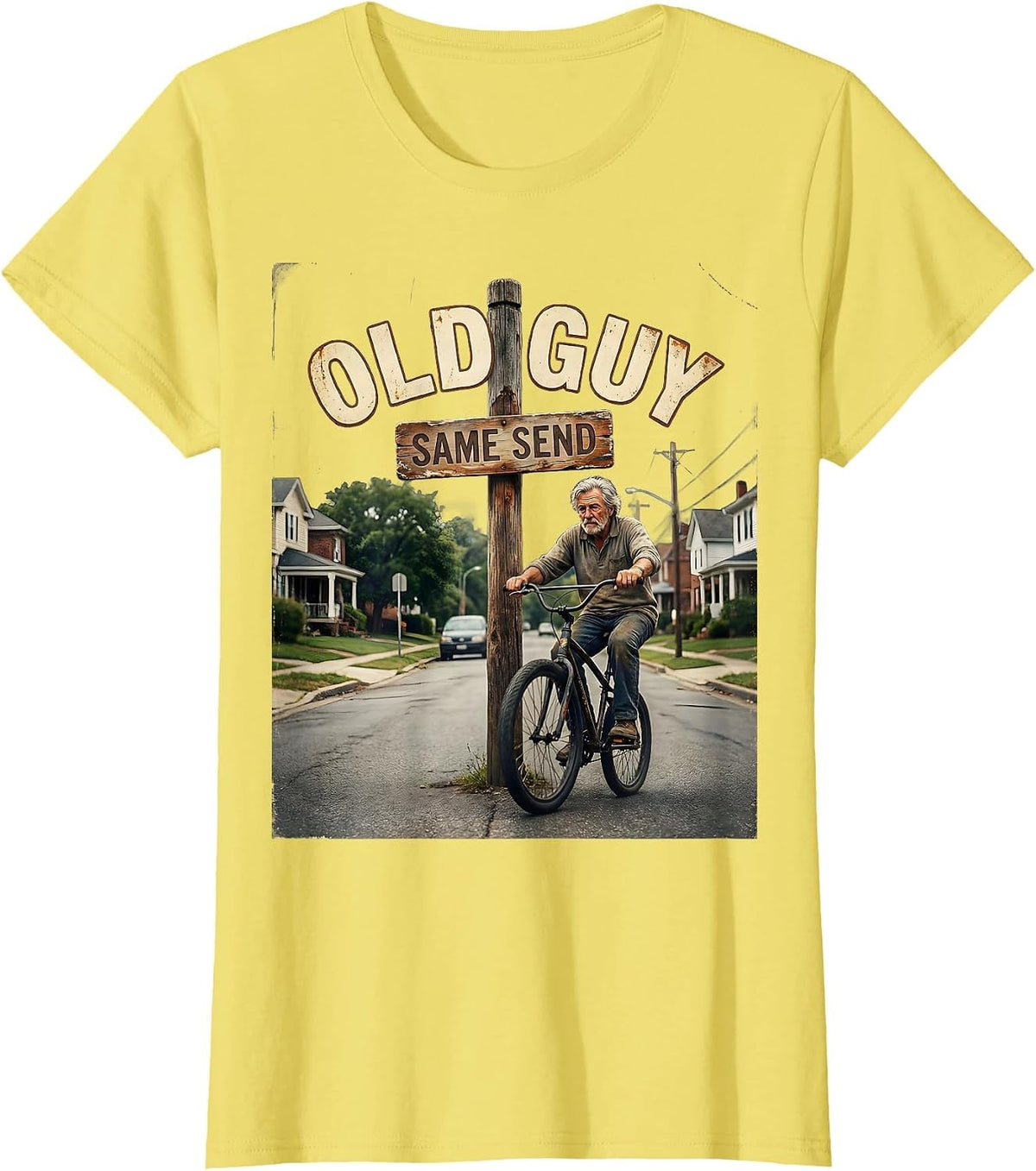 Old Guy Same Send Vintage BMX Kid Stunt Riding Humor T-Shirt - Lemon Yellow
