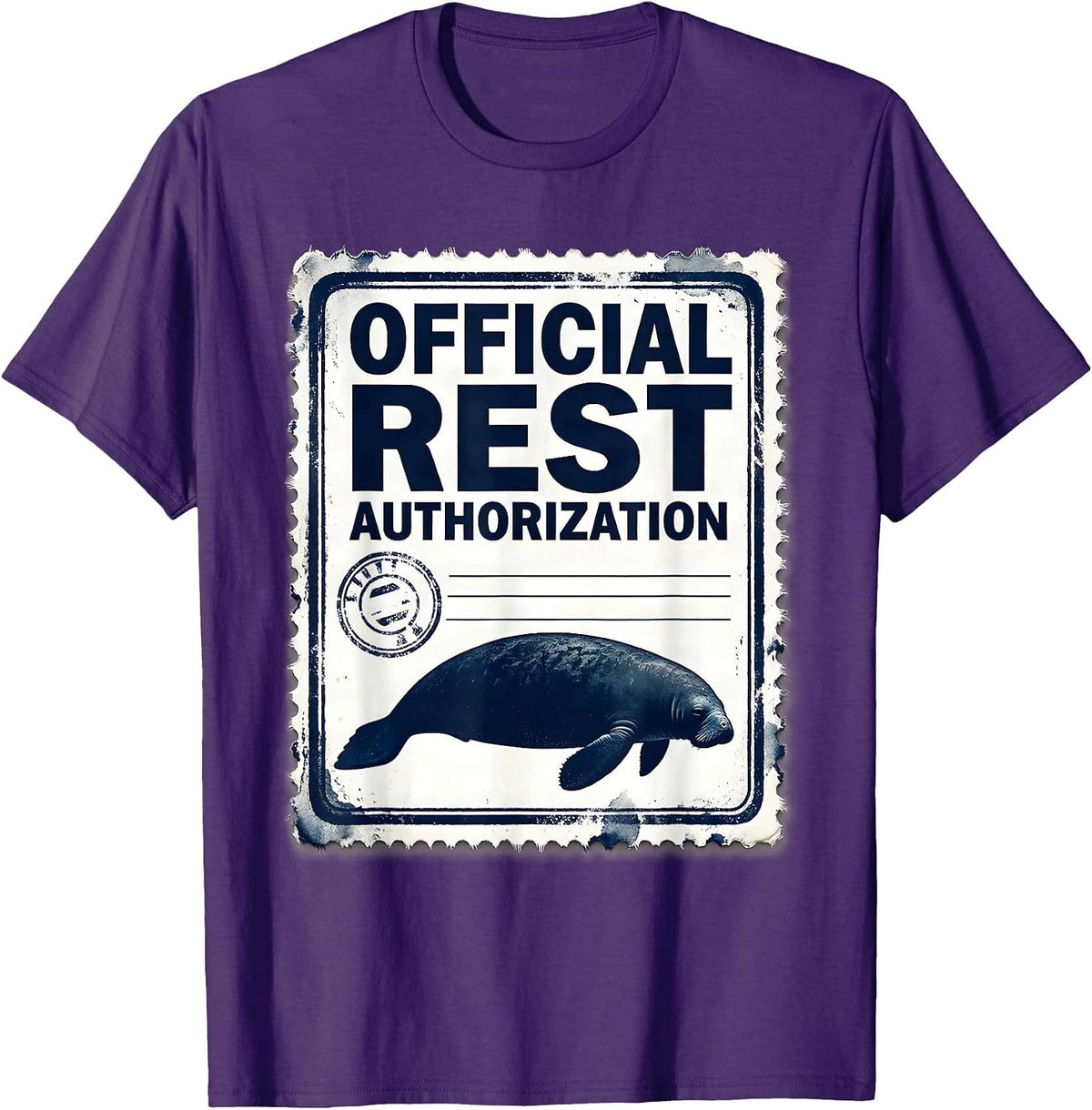 Men's Official Rest Authorization Funny Manatee Sea Cow Wildlife T-Shirt - Purple