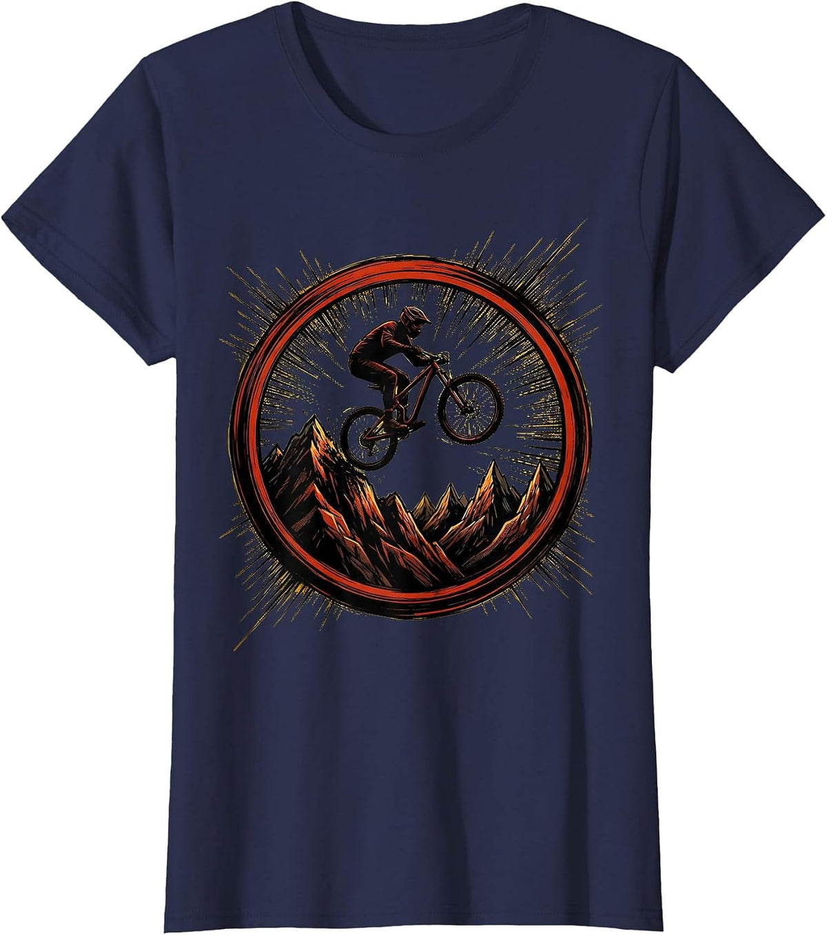 Women's Cyclist Silhouette Mountain Summit Graphic T-Shirt - Navy Blue