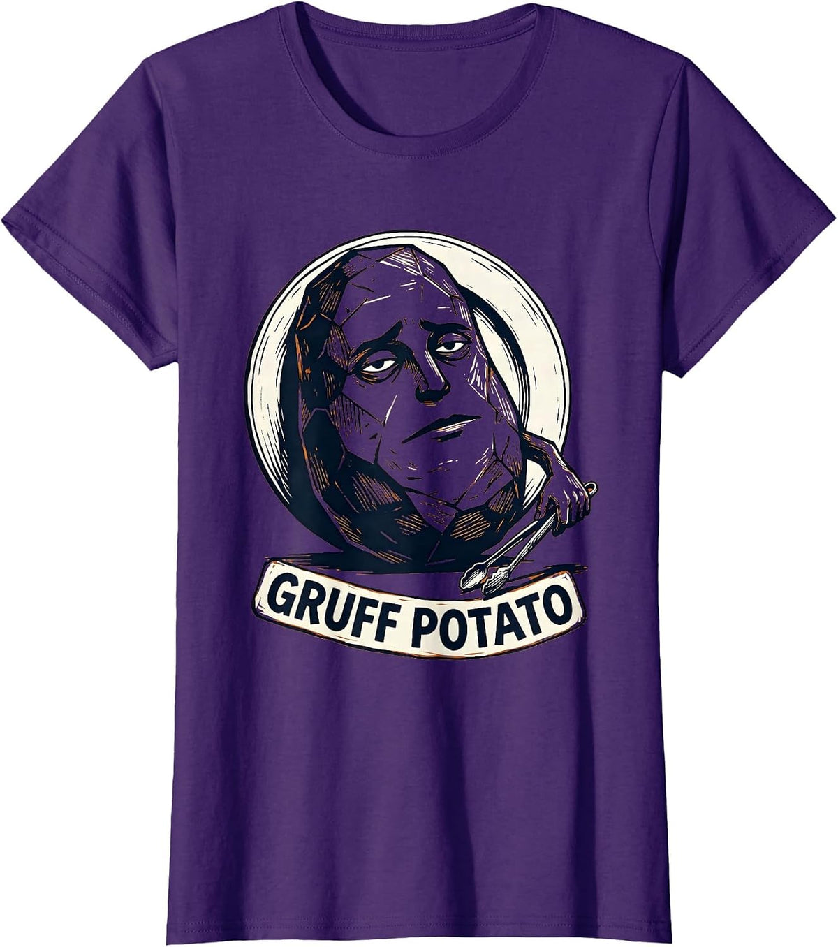 Women's Gruff Potato Funny Couples Thanksgiving Matching Linocut T-Shirt - Purple