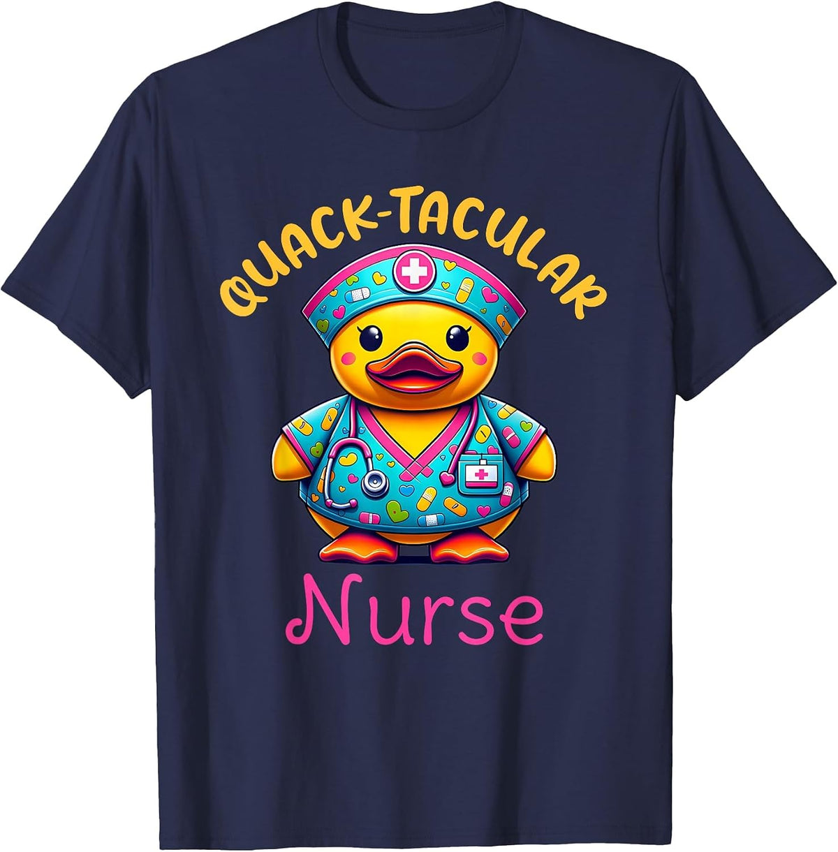 Cute Rubber Duck Registered Nurse Medical Quack-tacular T-Shirt - Navy Blue