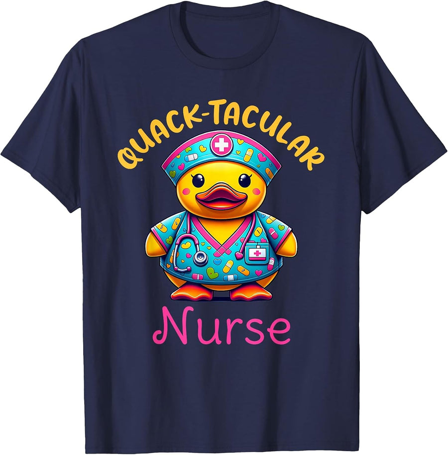 Cute Rubber Duck Registered Nurse Medical Quack-tacular T-Shirt - Navy Blue