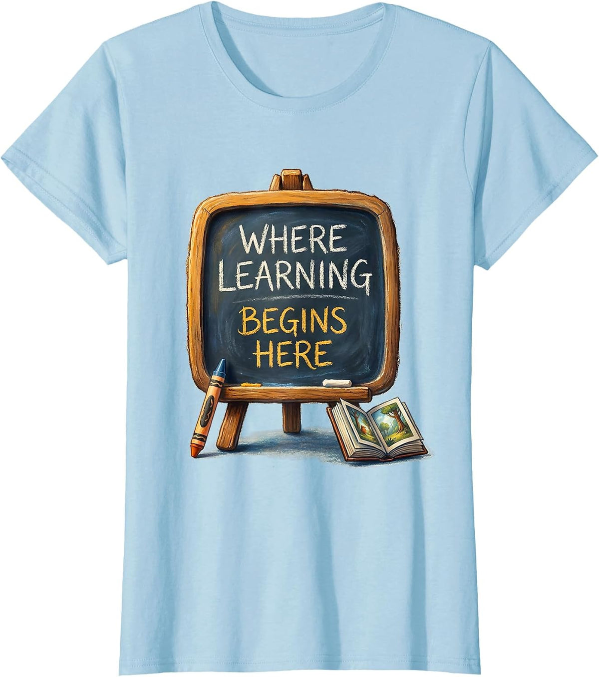 Where Learning Begins Here Kindergarten Teacher T-Shirt - Baby Blue