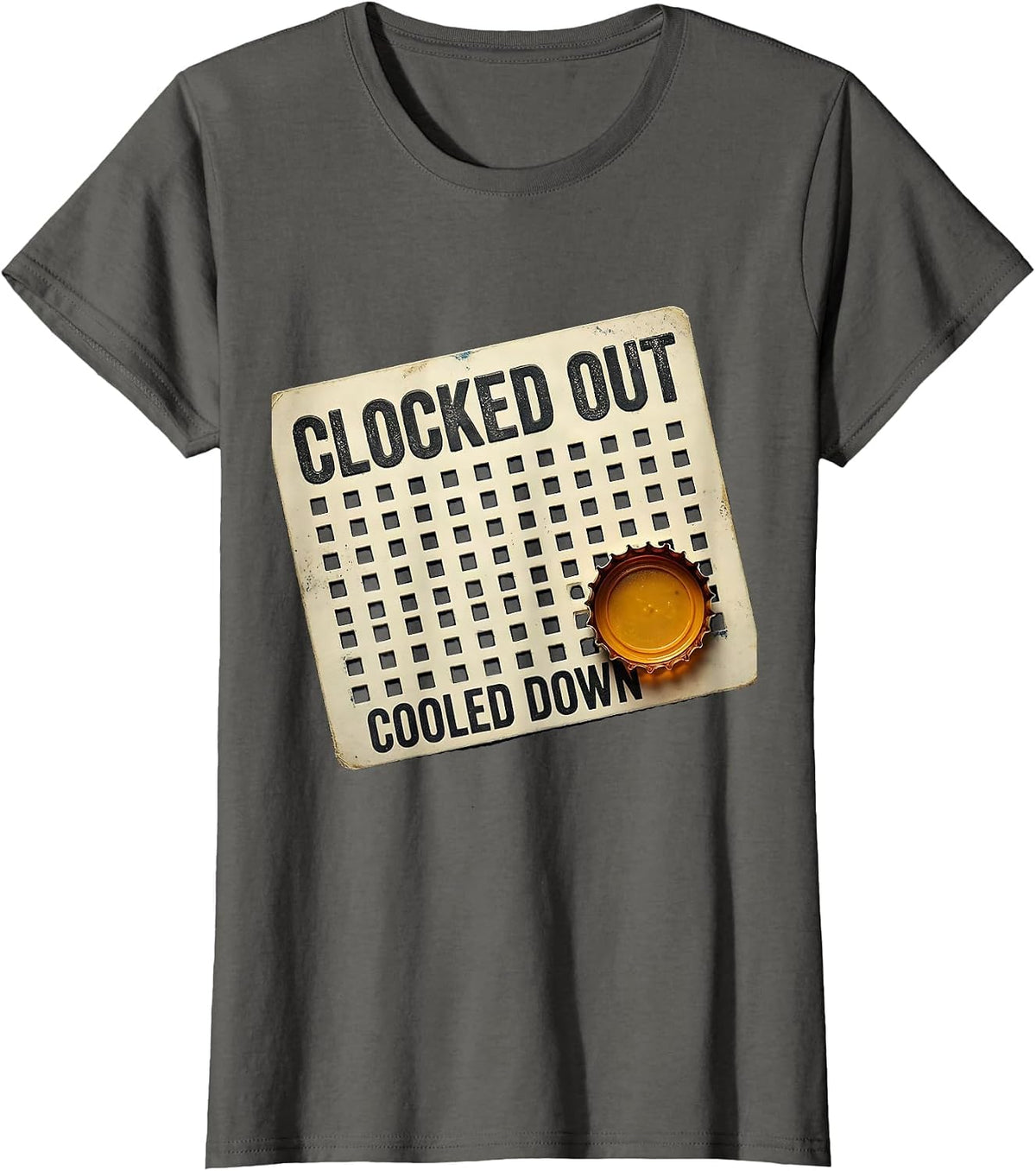 Women's Clocked Out Cooled Down Vintage Humor Labor Day Cookout T-Shirt - Asphalt Grey
