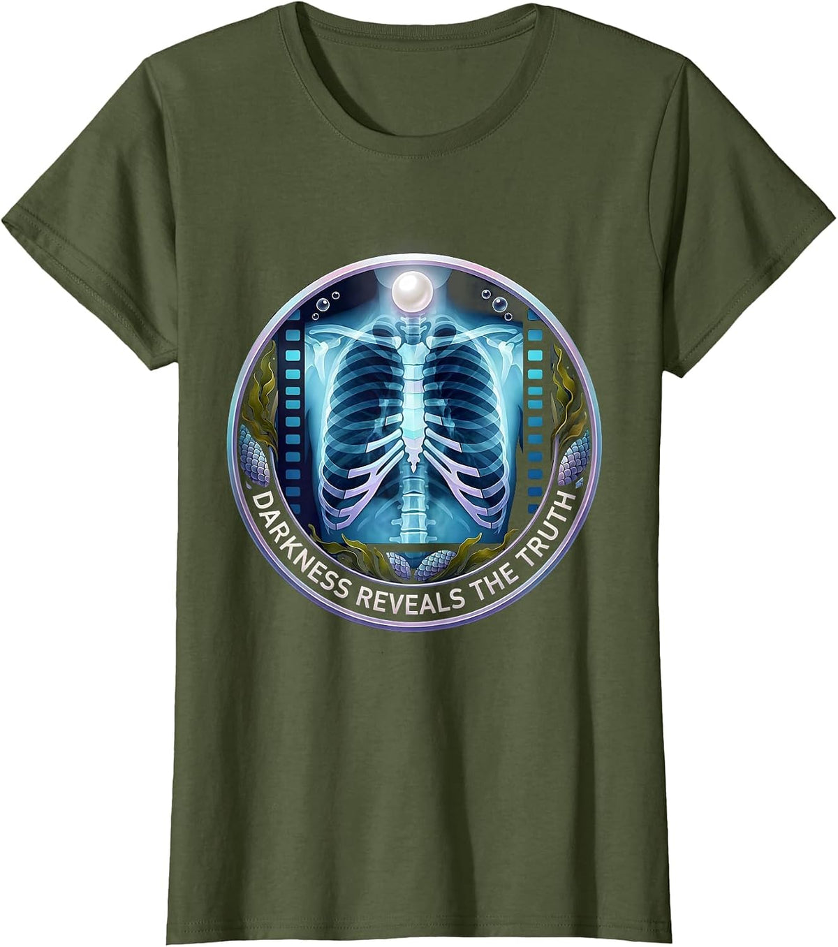 Women's Darkness Reveals The Truth Radiology Design T-Shirt - Olive Green