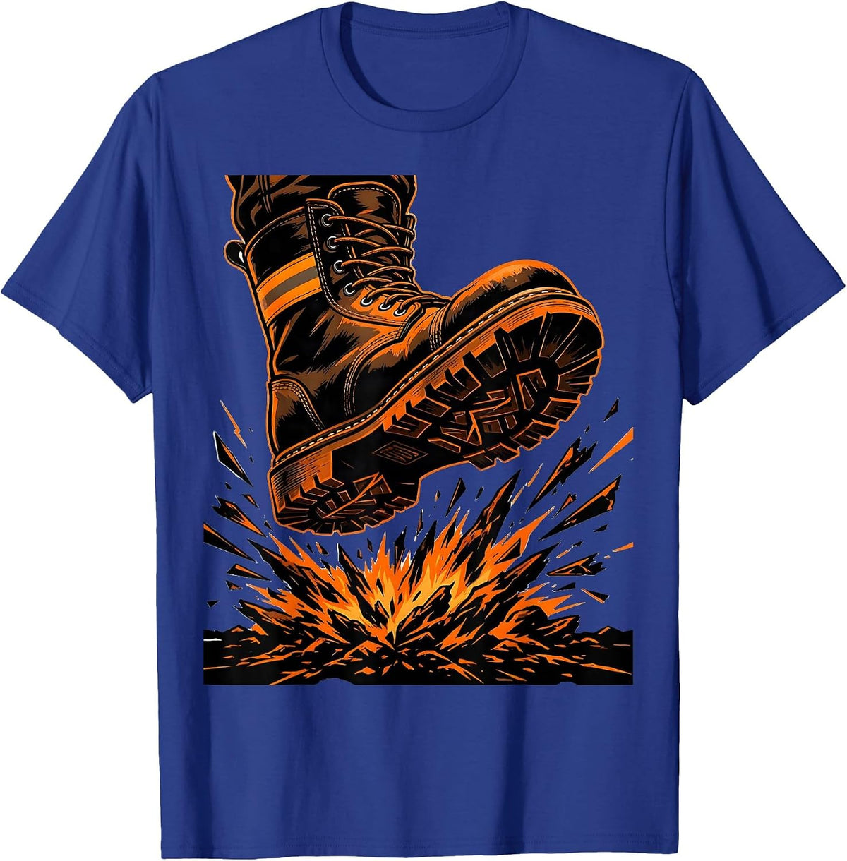 Men's Firefighter Boot Stomping Embers Graphic Tee T-Shirt - Royal Blue
