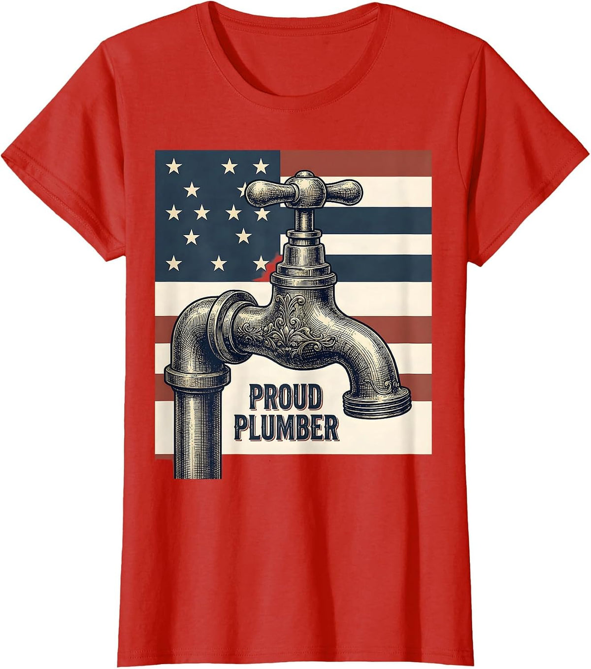 Proud Plumber Vintage American Flag Occupation Pride T-Shirt - Red