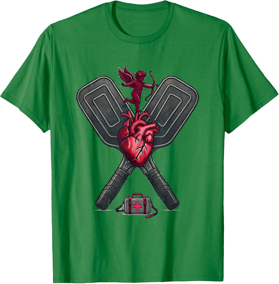 Men's Vintage Cupid’s Favorite EMT Defibrillator Paddles Novelty T-Shirt - Kelly Green