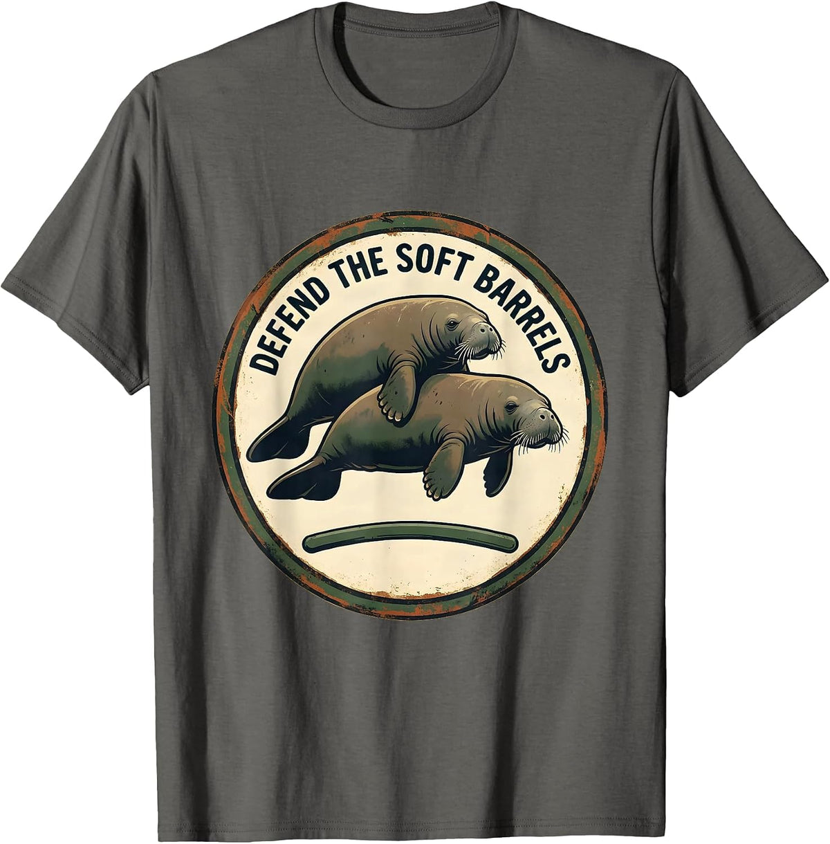 Men's Defend The Soft Barrels Vintage Manatee Sea Cow Wildlife T-Shirt - Asphalt Grey