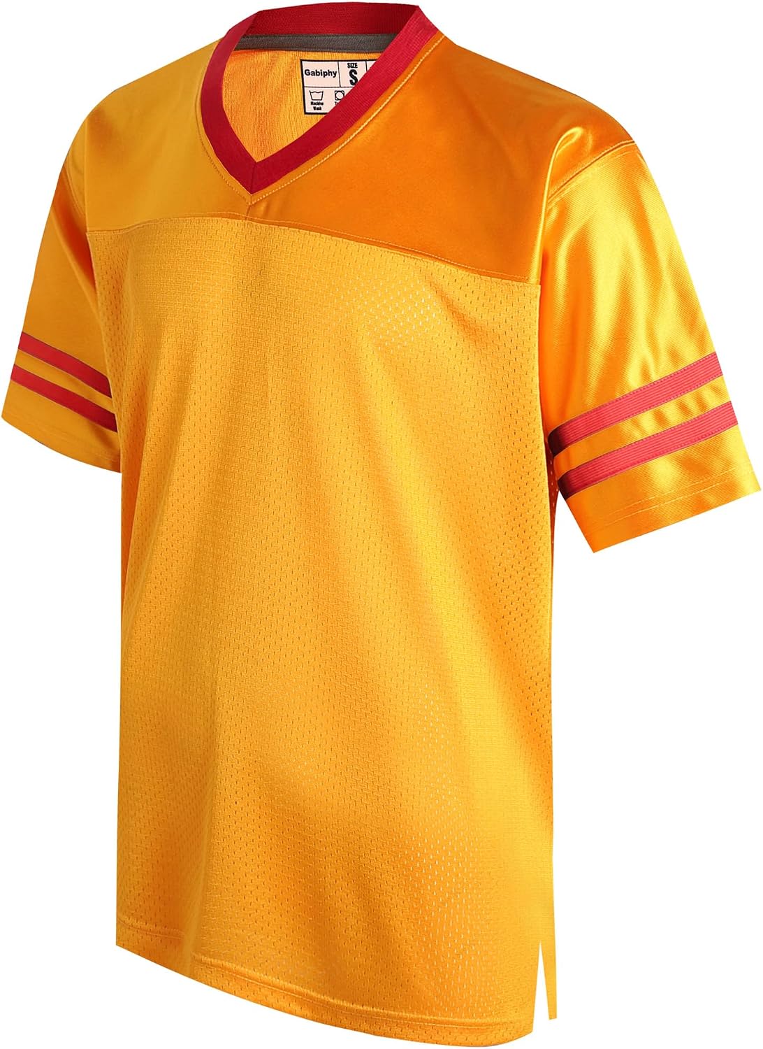 Men's Retro Football Jerseys V-Neck Short Sleeve T-Shirts Workout Gym Running Hiking Shirts - Yellow Jersey-red Stripe