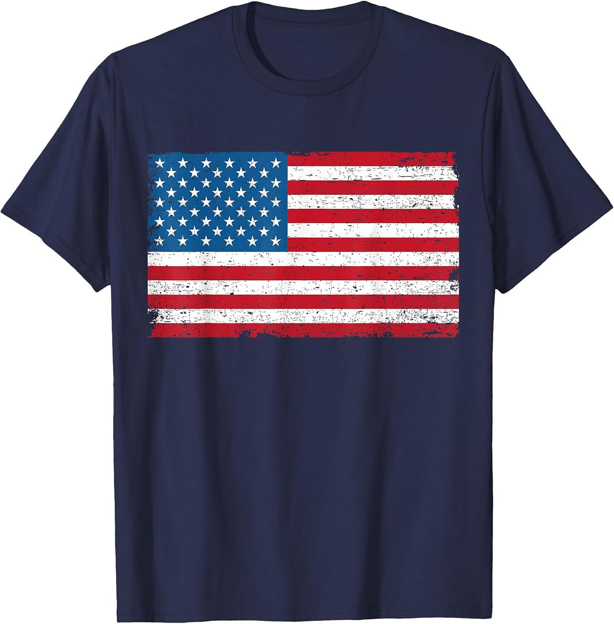 USA American Flag Distressed T-Shirt - Navy Blue