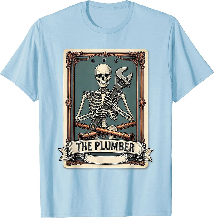 Men's The Plumber Skeleton Tarot Card Funny Plumber Gift T-Shirt - Baby Blue
