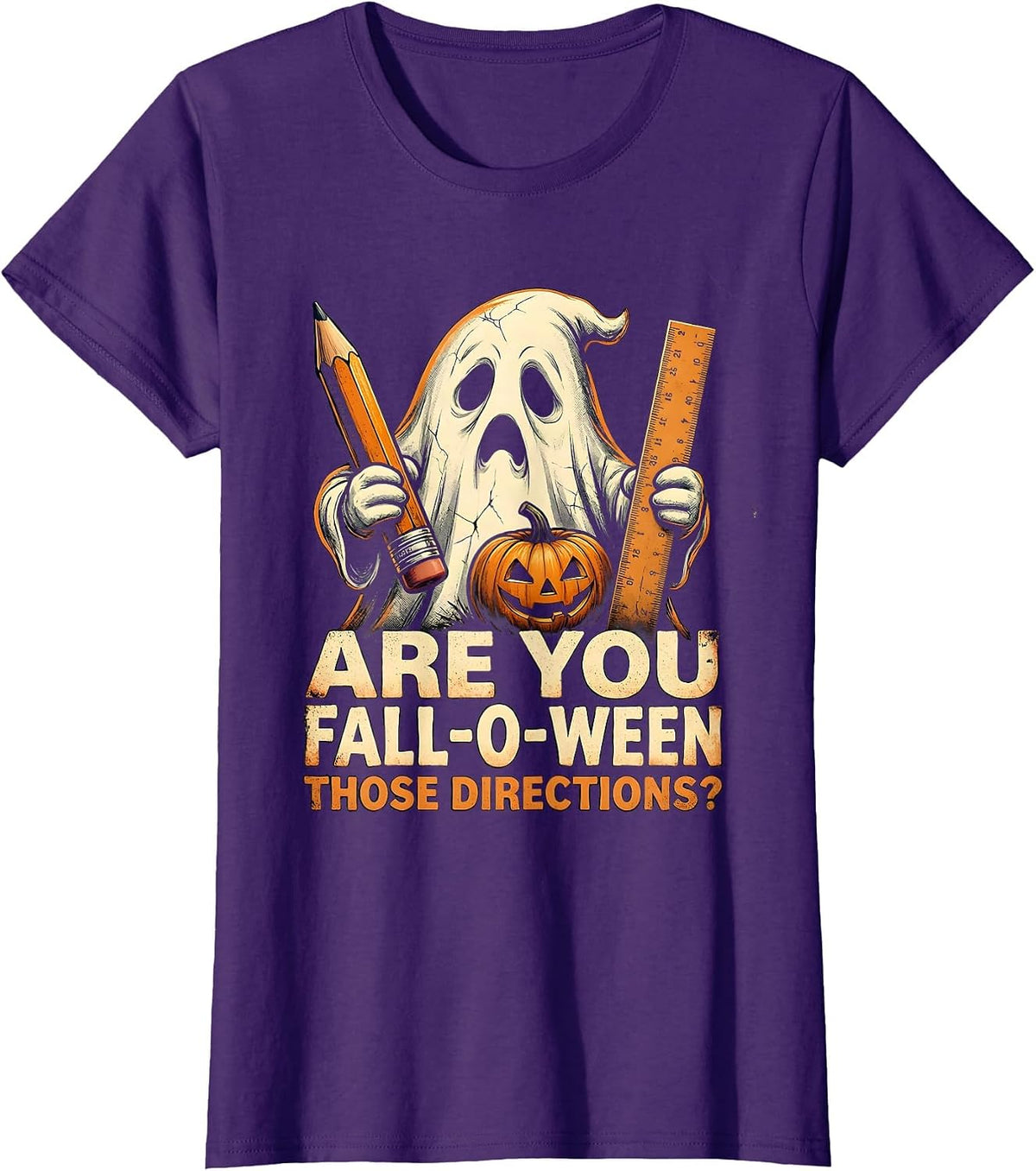 Women's Are You Fall-O-Ween Those Directions Distressed Teacher T-Shirt - Purple