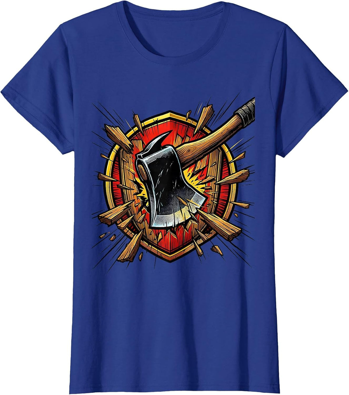 Women's Firefighter Axe Splitting Door Graphic Tee T-Shirt - Royal Blue