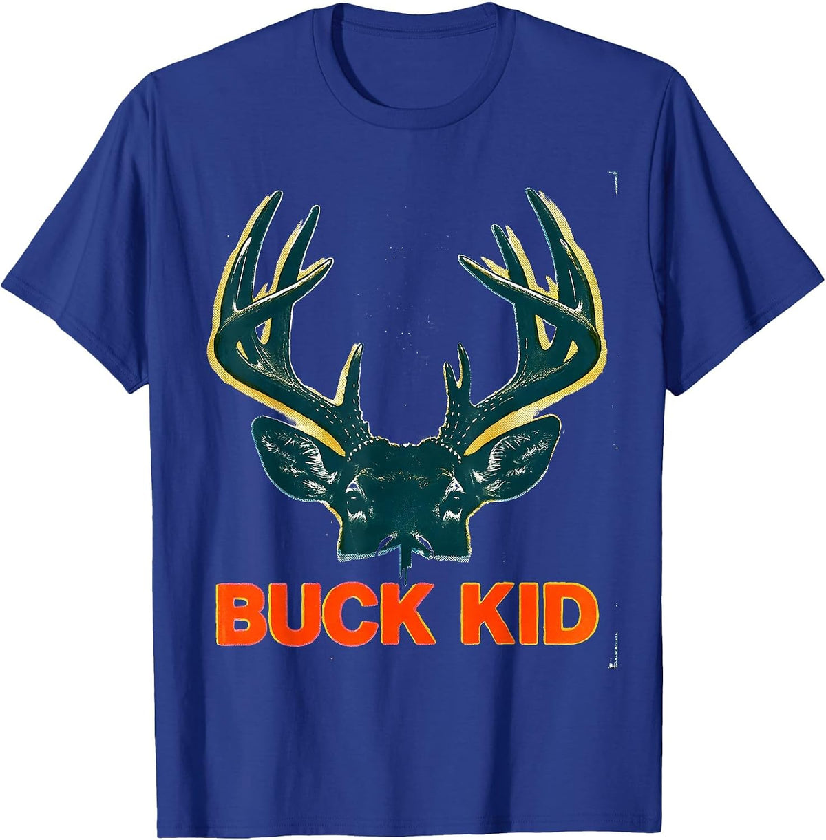 Buck Kid Risograph Youth Hunting Camo Humor T-Shirt - Royal Blue