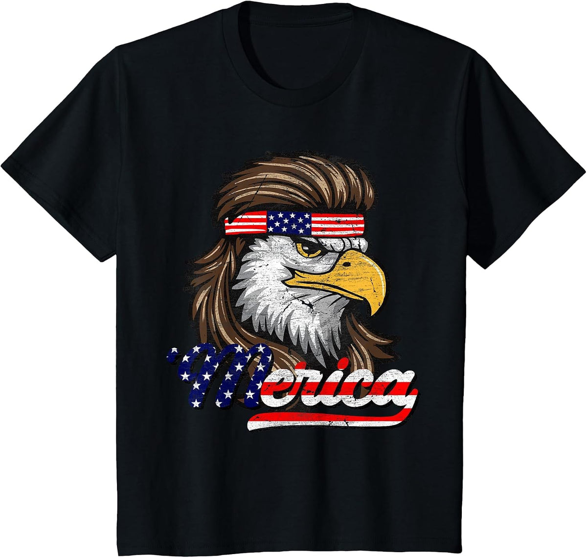4th of July Merica USA Flag Eagle Patriotic Men Women Kids T-Shirt - Black