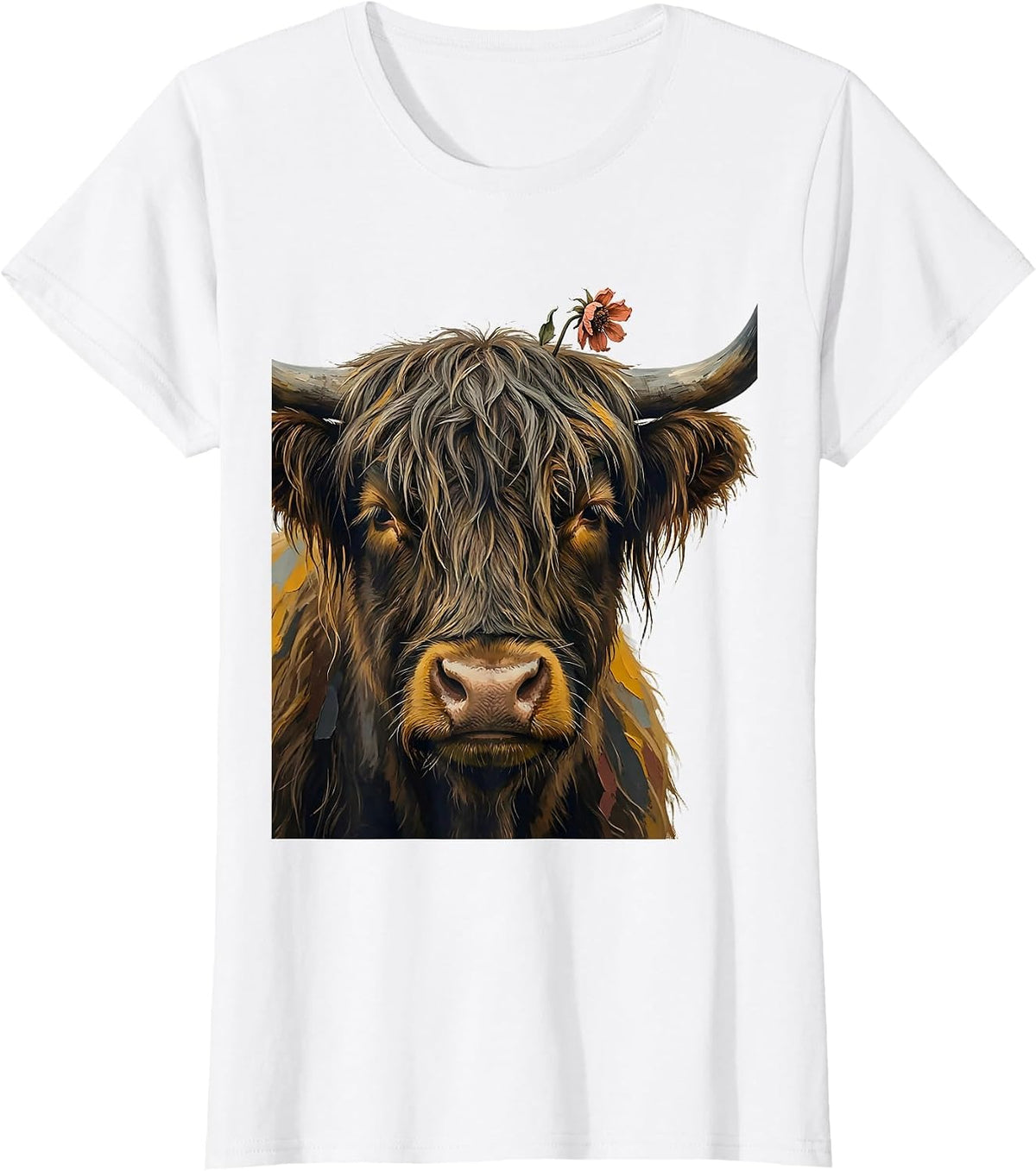 Oversized Highland Cow Funny Cute Novelty Animal Lover T-Shirt - White