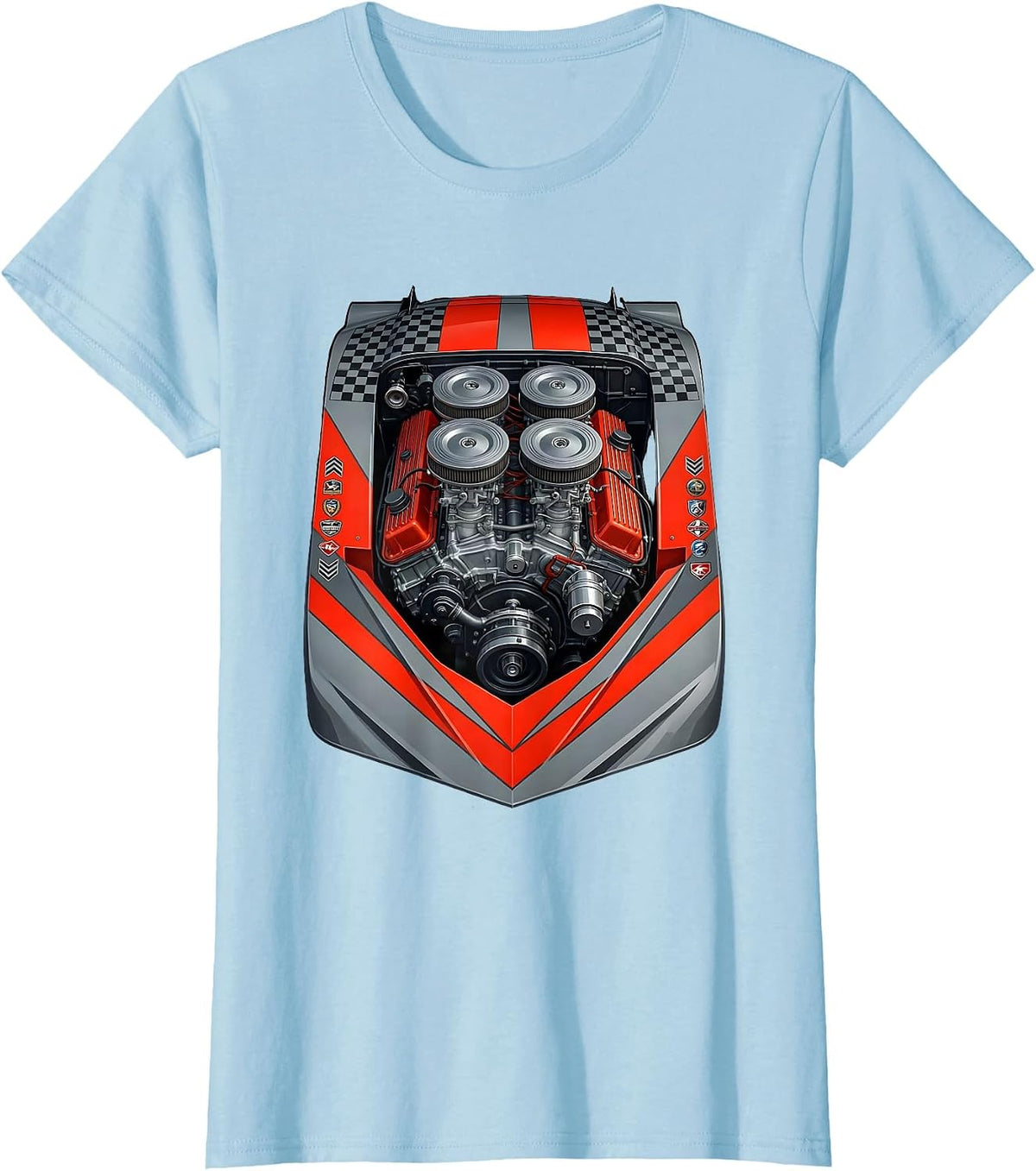 Vintage Engine Block Exposed Pistons Graphic T-Shirt - Baby Blue