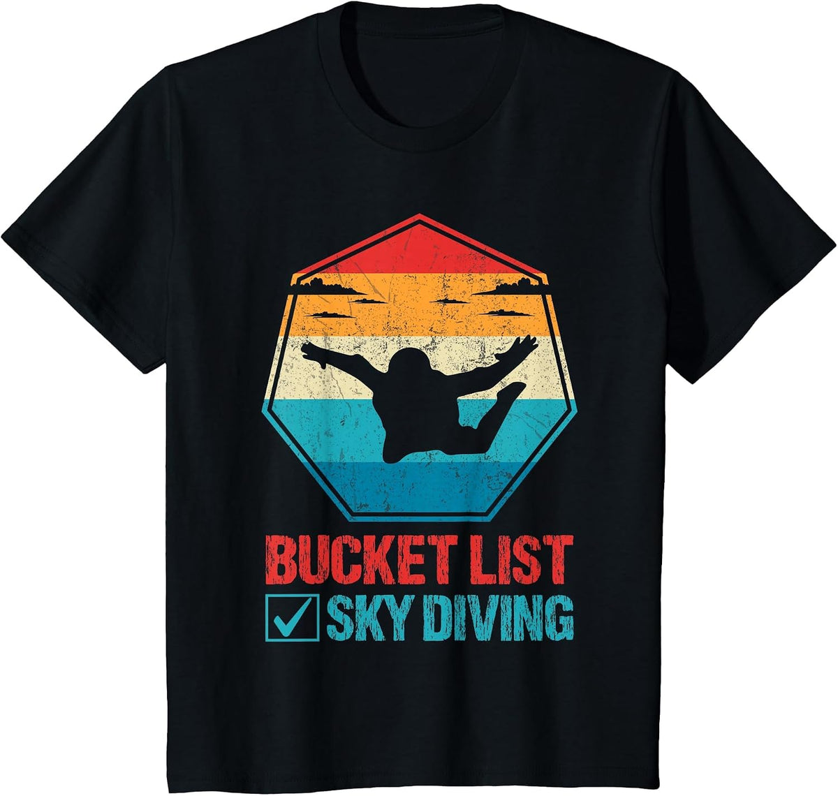 Bucket List Sky Diving Vintage Retro Skydiver T-Shirt - Black