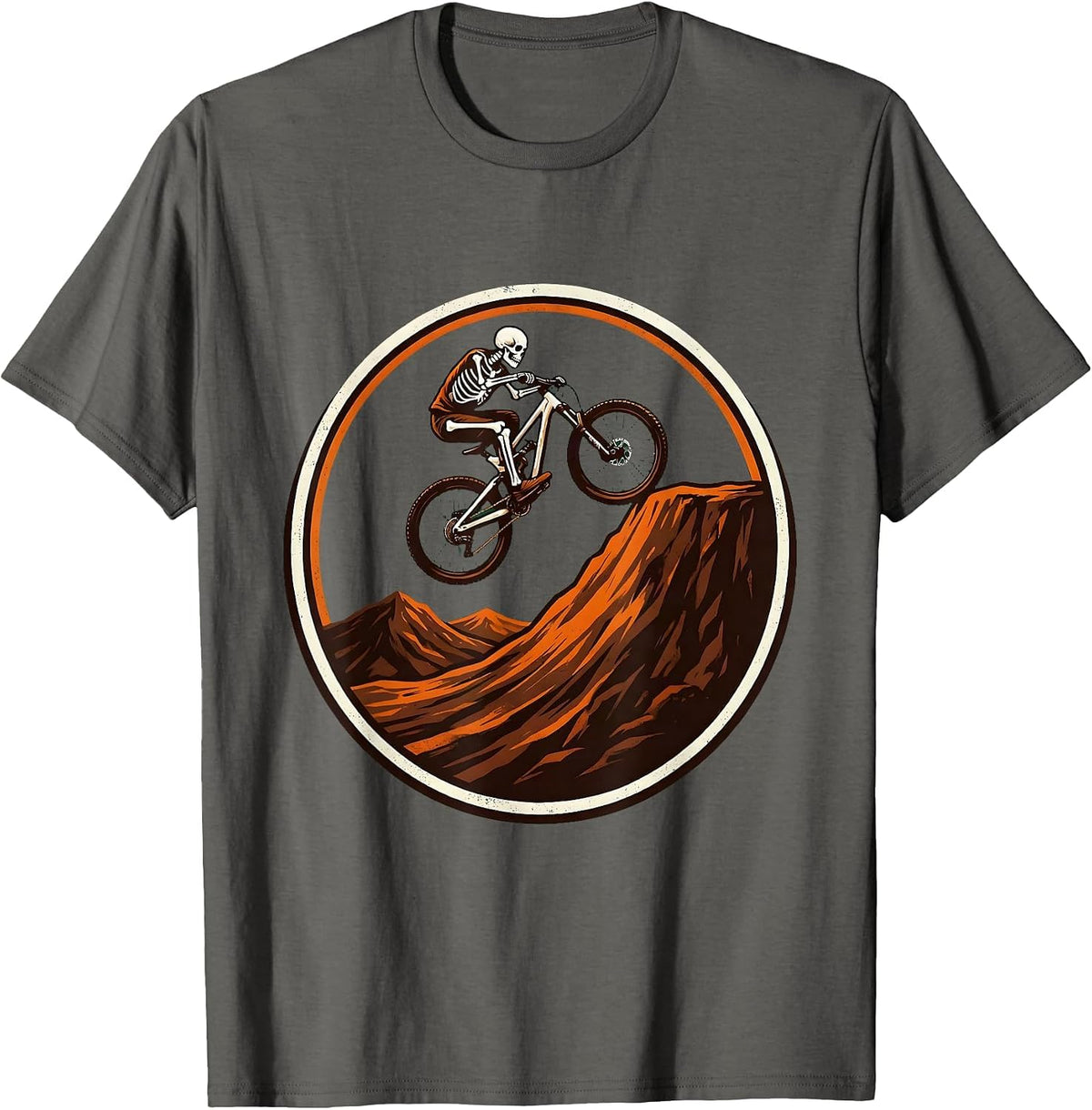 Skeleton Rider Dirt Jump Mountain Bike Graphic T-Shirt - Asphalt Grey