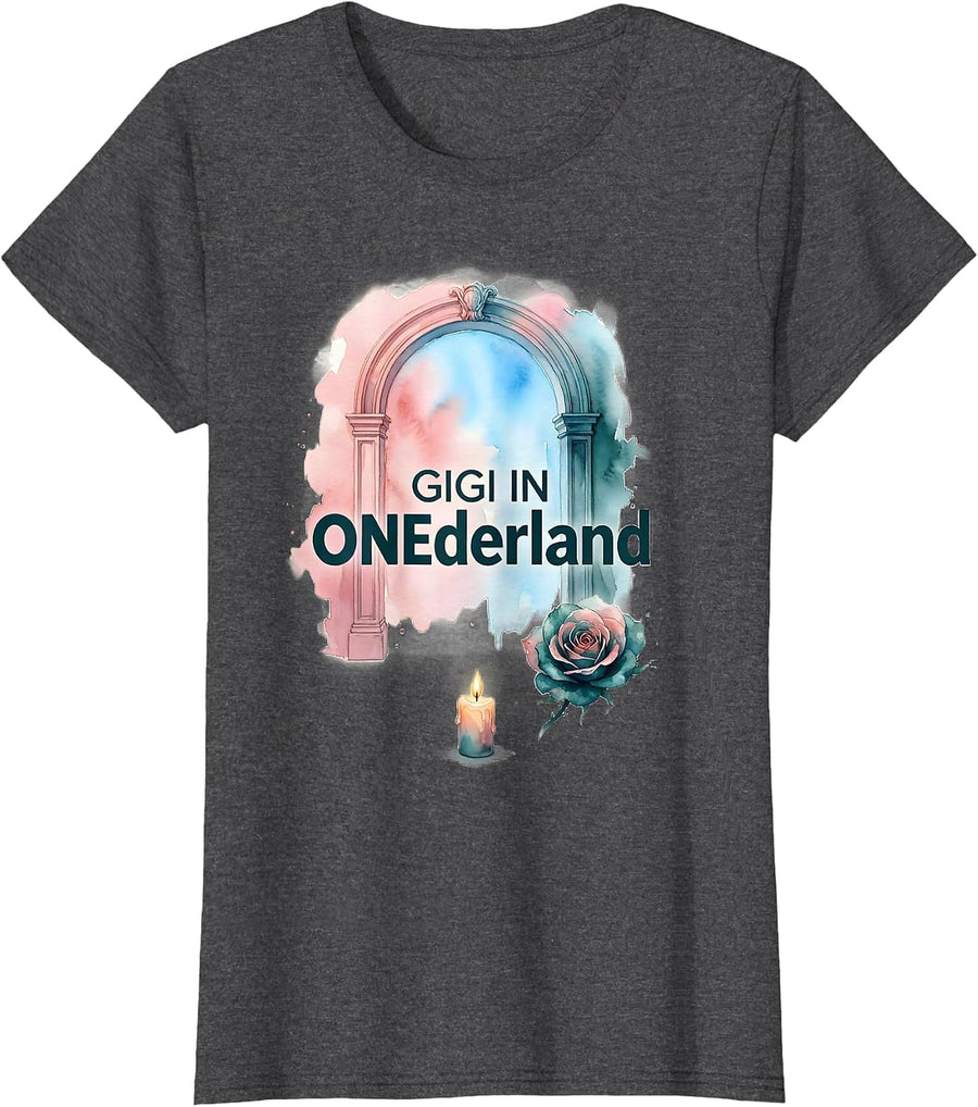 Women's Gigi in ONEderland Whimsical Family Birthday Matching Party T-Shirt - Dark Heather Grey