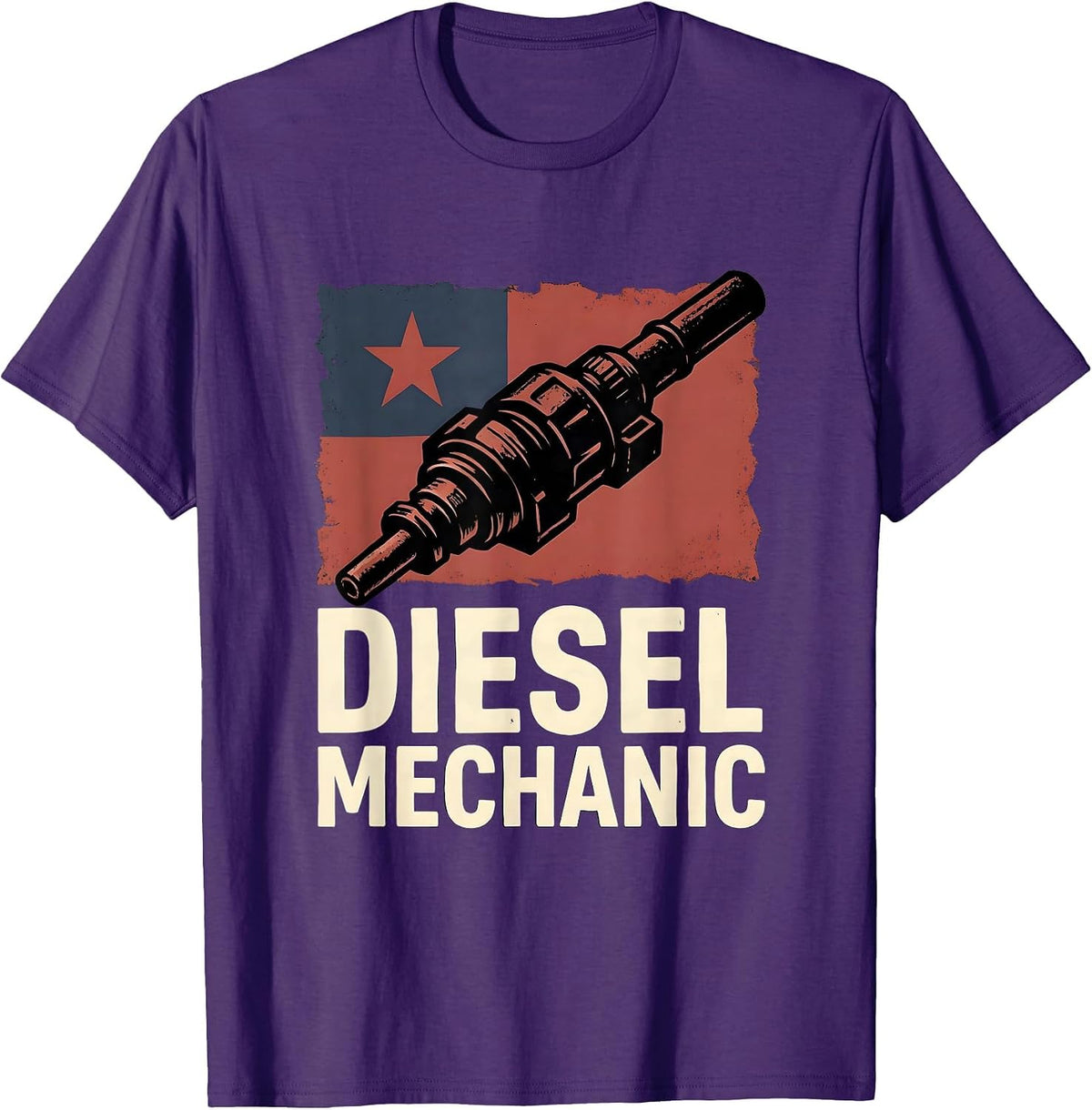 Men's Diesel Mechanic Stencil Graphic Patriotic American Flag T-Shirt - Purple