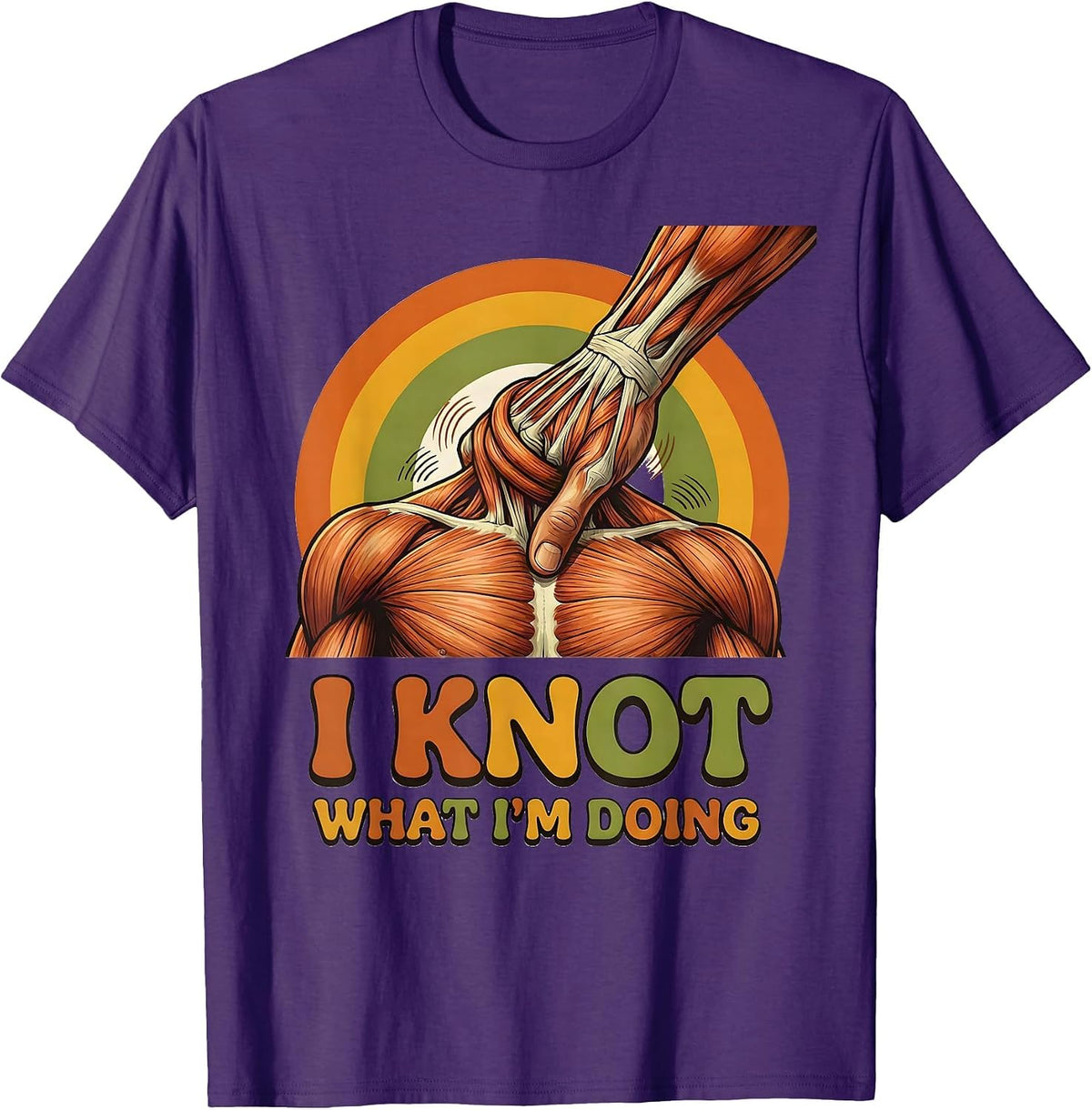 Men's I Knot What I'm Doing Retro 70s Massage Therapist Humor T-Shirt - Purple