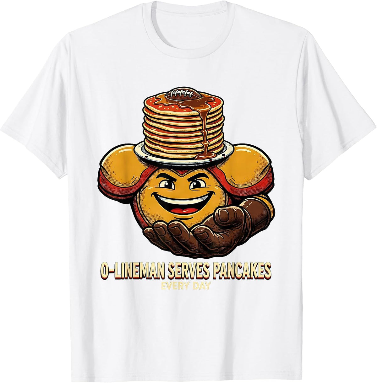 Men's O-Lineman Serves Pancakes Every Day Funny Football Lineman T-Shirt - White