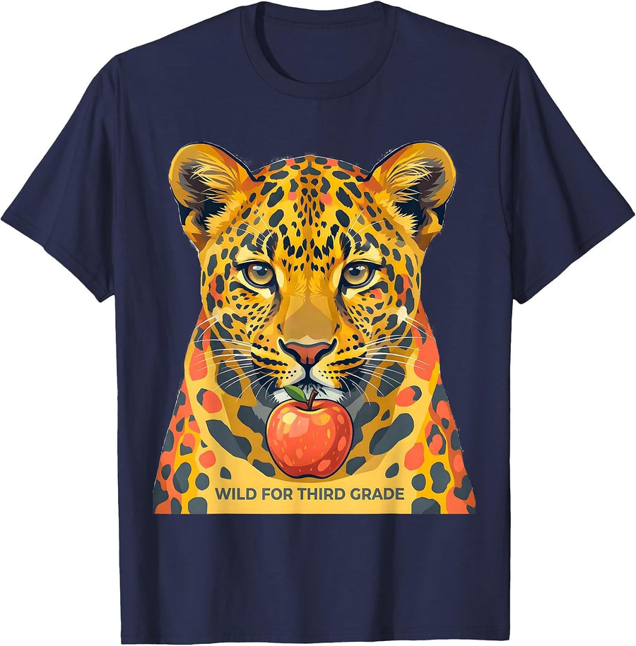 Wild For Third Grade Leopard Teacher Back To School T-Shirt - Navy Blue
