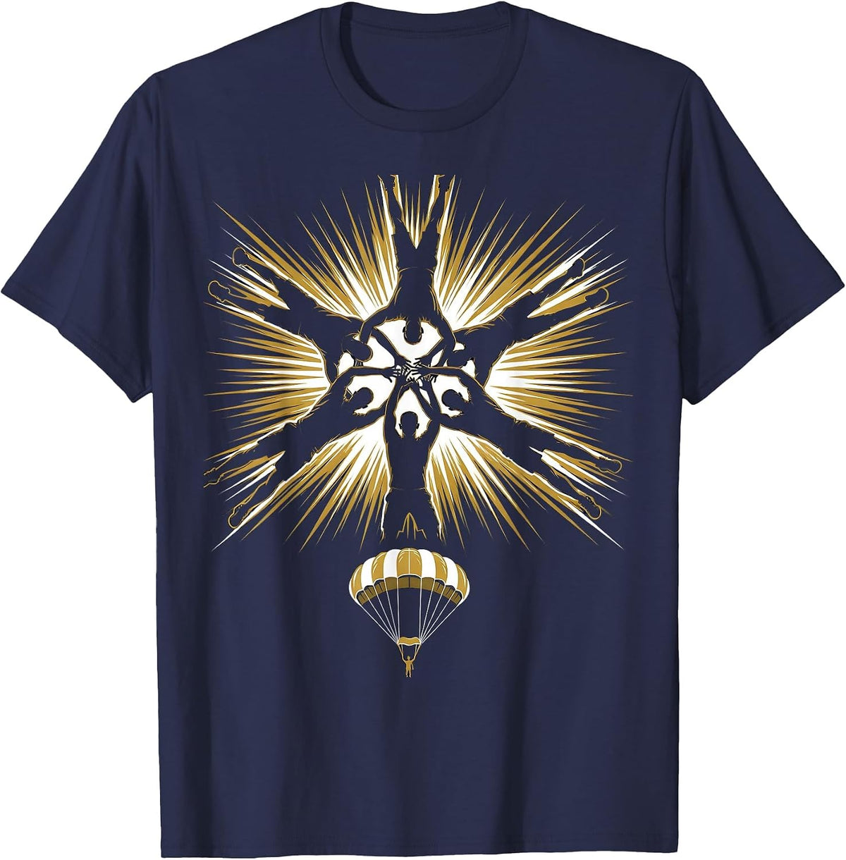 Skydiving Star Formation Team Freefall Design T-Shirt - Navy Blue