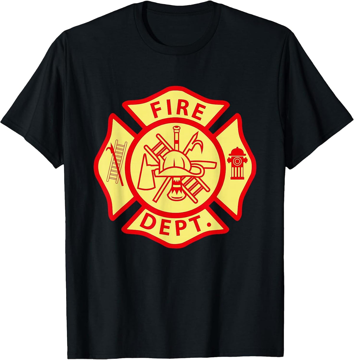 Fire Department Logo Uniform Fireman Symbol Firefighter Gear T-Shirt - Black